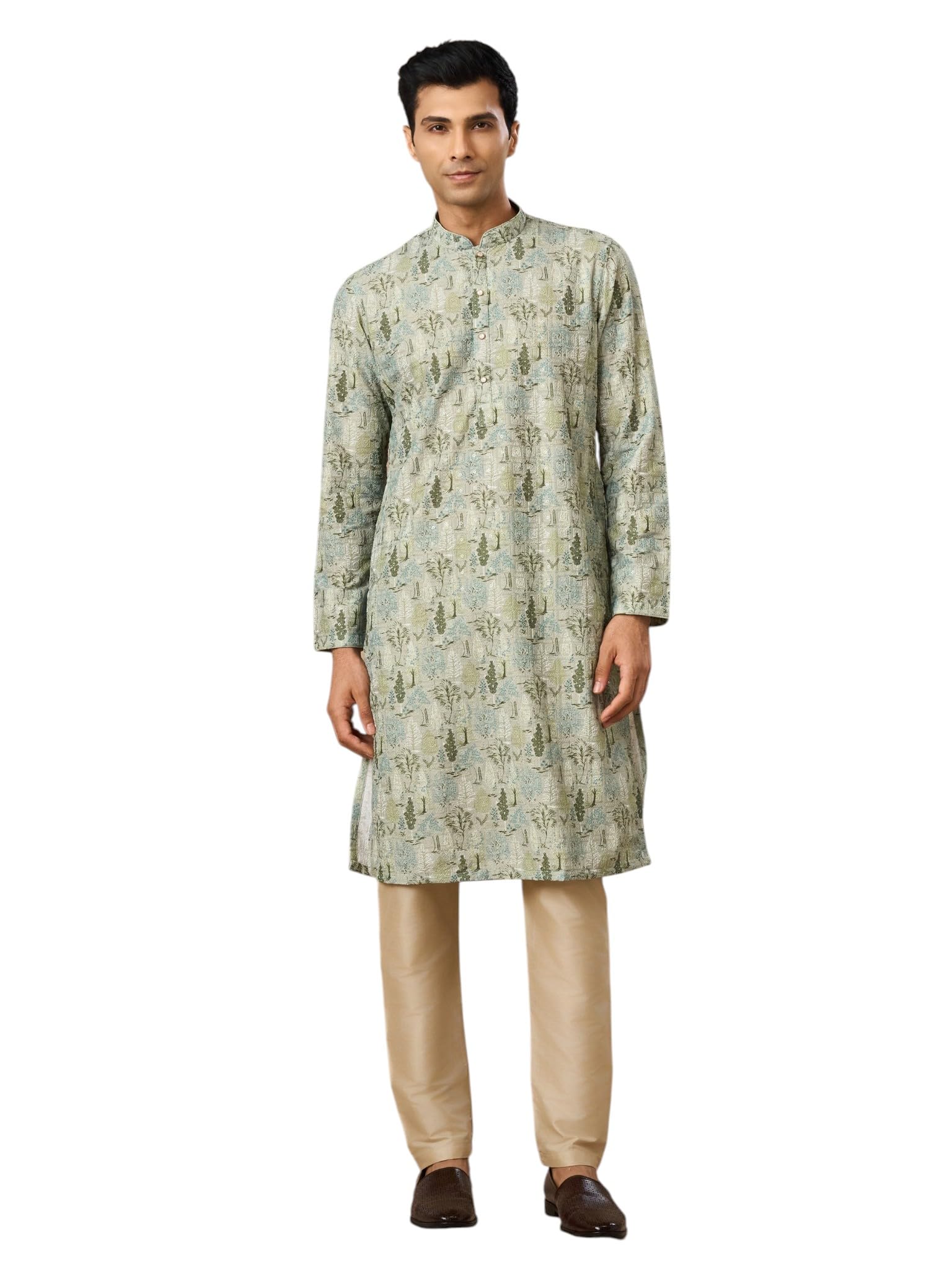 Men's Blended Cotton Thread Work Kurta Pyjama Set (2pcs)-image-22