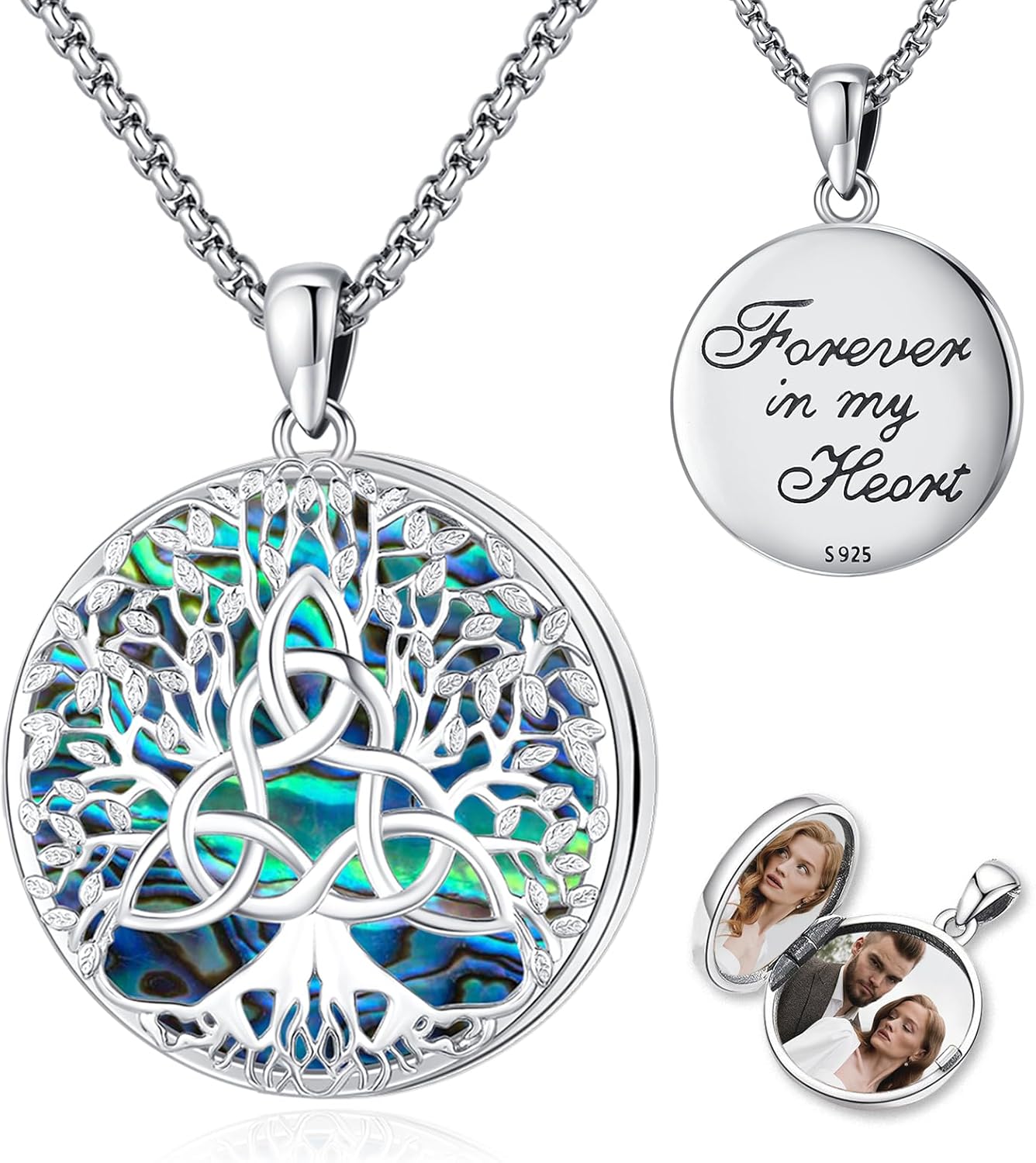Eusense 925 Sterling Silver Abalone Pendant Necklace for Women Men - Urn Locket Cremation Jewelry That Holds Pictures