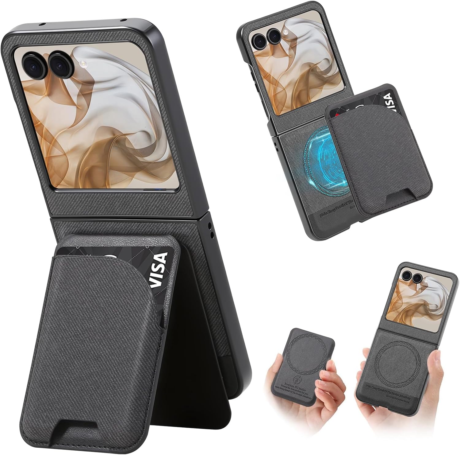for Motorola Razr 2025/2024 Case - PU Leather & PC Hybrid Cover | Card Slot + Detachable Kickstand | Shockproof & Scratch-Resistant Black