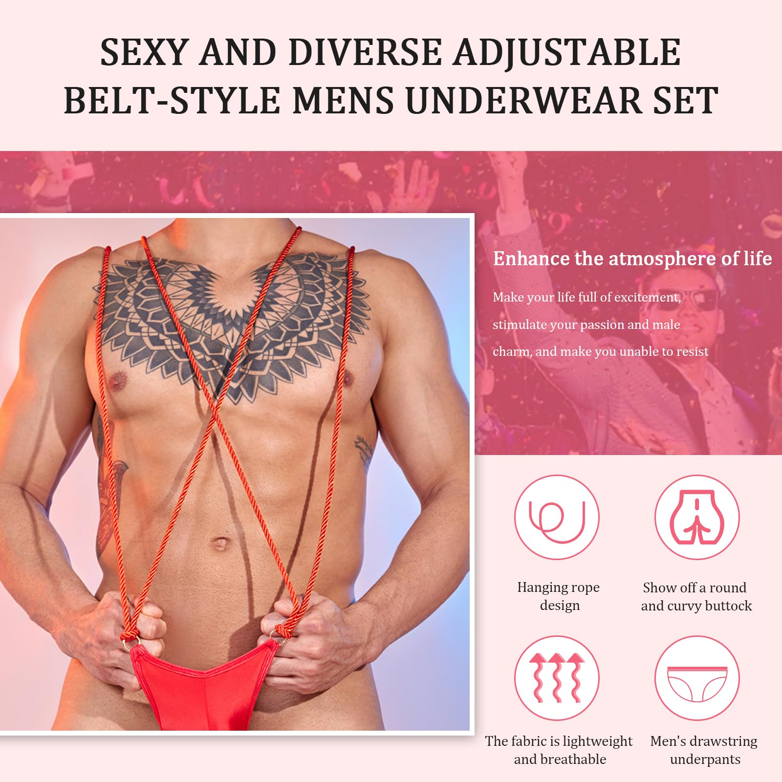 GXNRHG Ropa Interior Sexy para Hombre, Tanga Sexy, suspensorio con Solapa Frontal, Bolsa abultada, Breve, Talla única