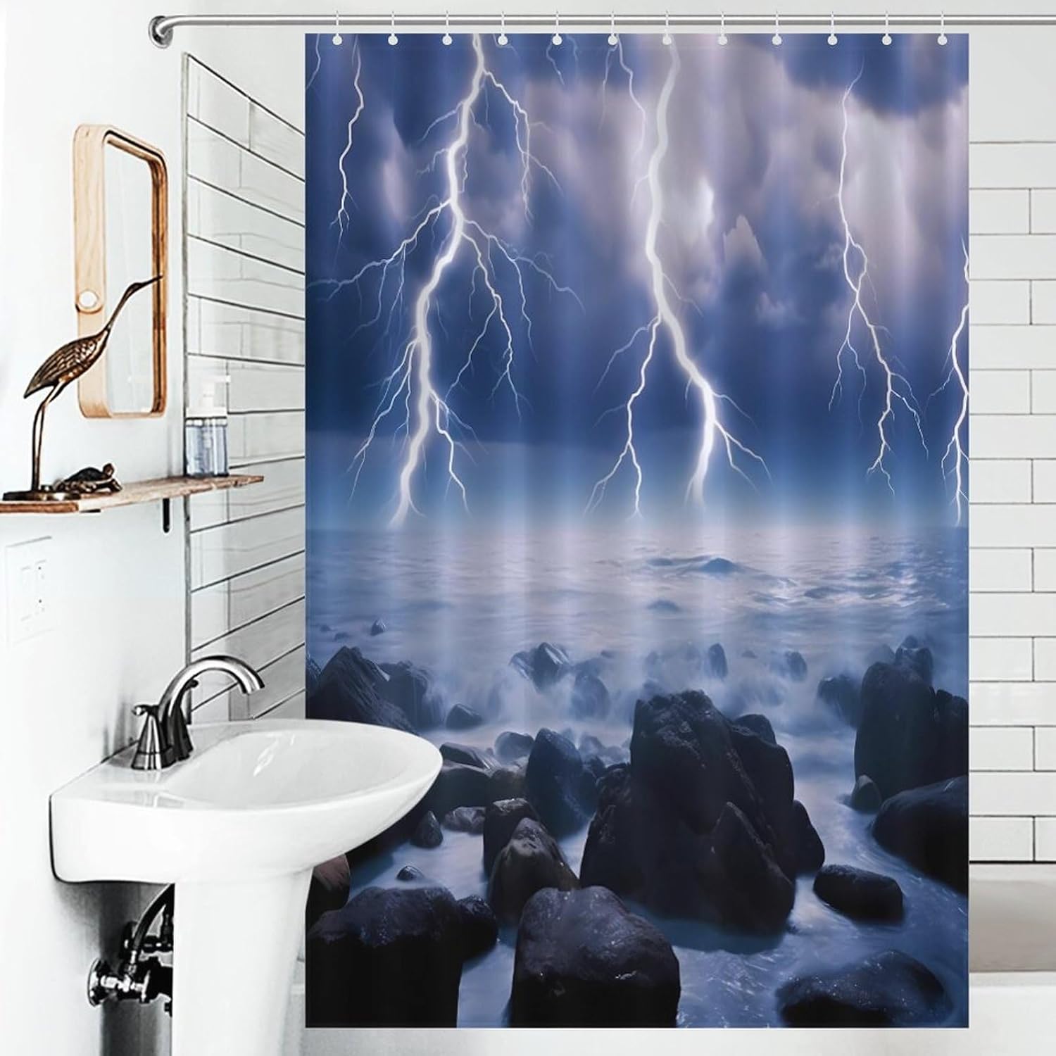 Thunder Storms Over Sea Funny Shower Curtains Washable Bath Curtain Liner with Hooks for Bathroom Bath Tubs