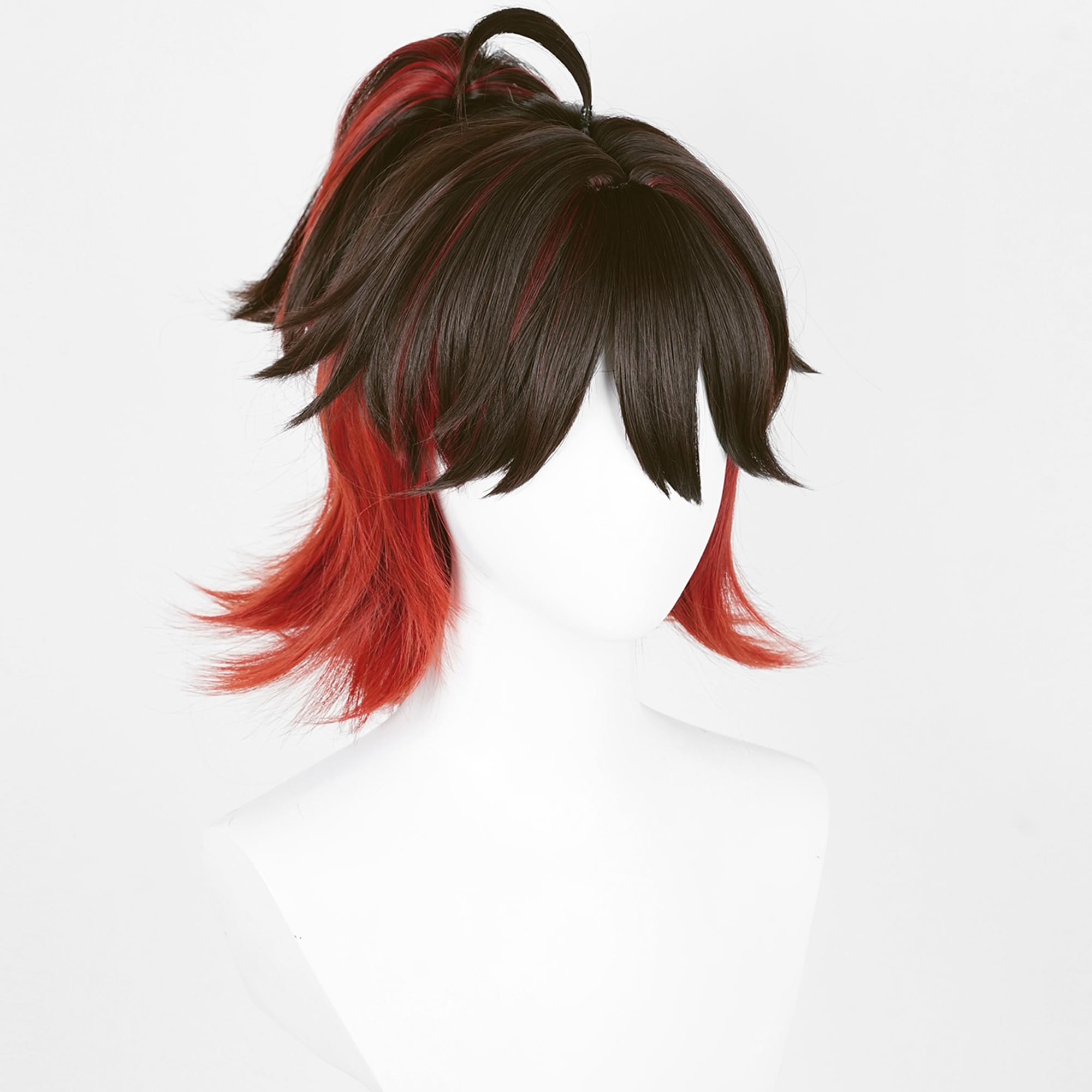 Red Brown Ponytail Straigh Medium Heat Resistant Synthetic Hair With Bangs Costume Hair for Adult Women Men Halloween Cos Anime Party Replacement Wig - Image 3