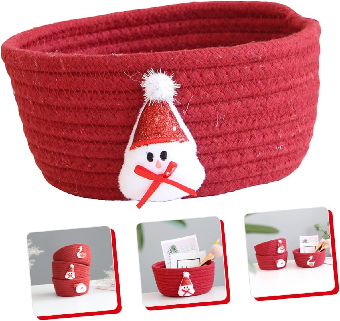 Unomor Xmas Cotton Rope Storage Basket Red Small Bin for Makeup Buttons image 5