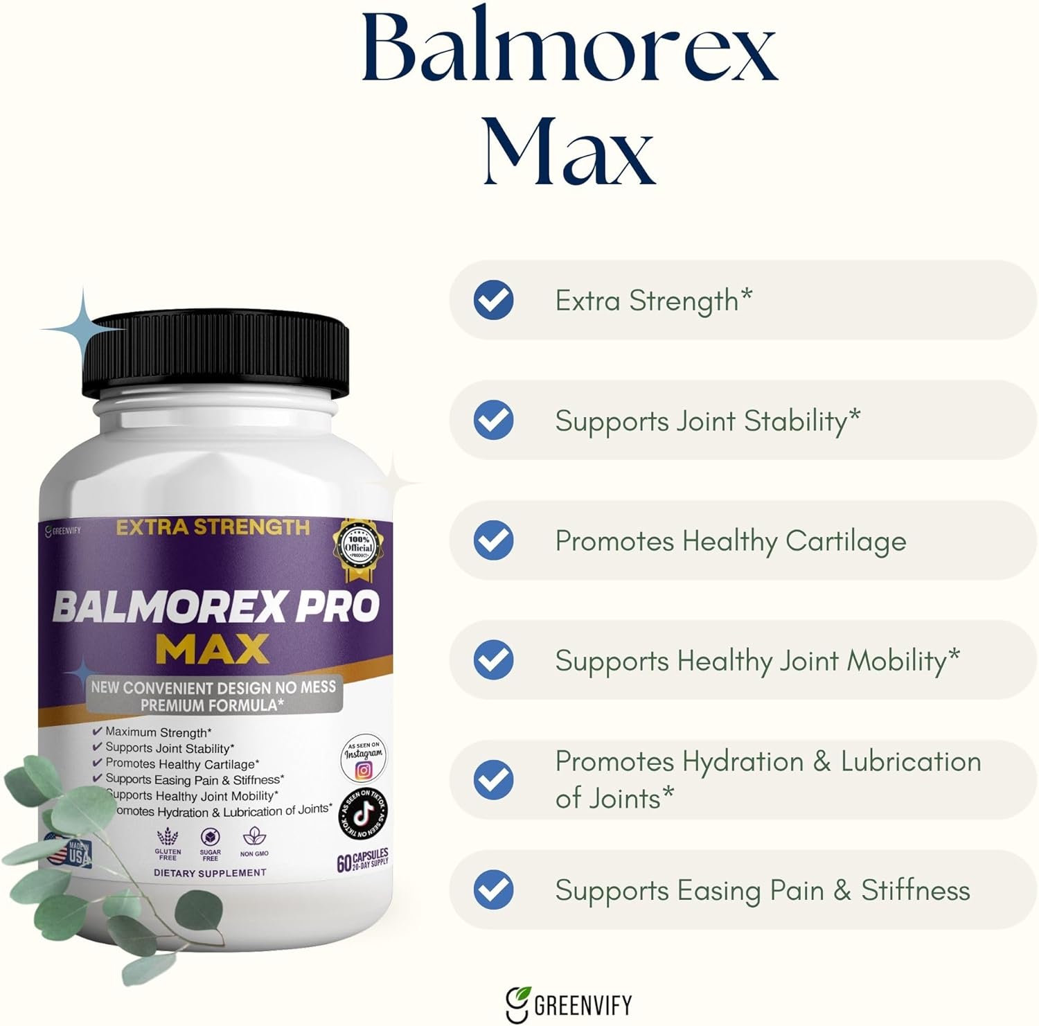 Balmorex Pro Max Extra Strength Joint Support Supplement, 60 Capsules, 20 Day Supply (2)