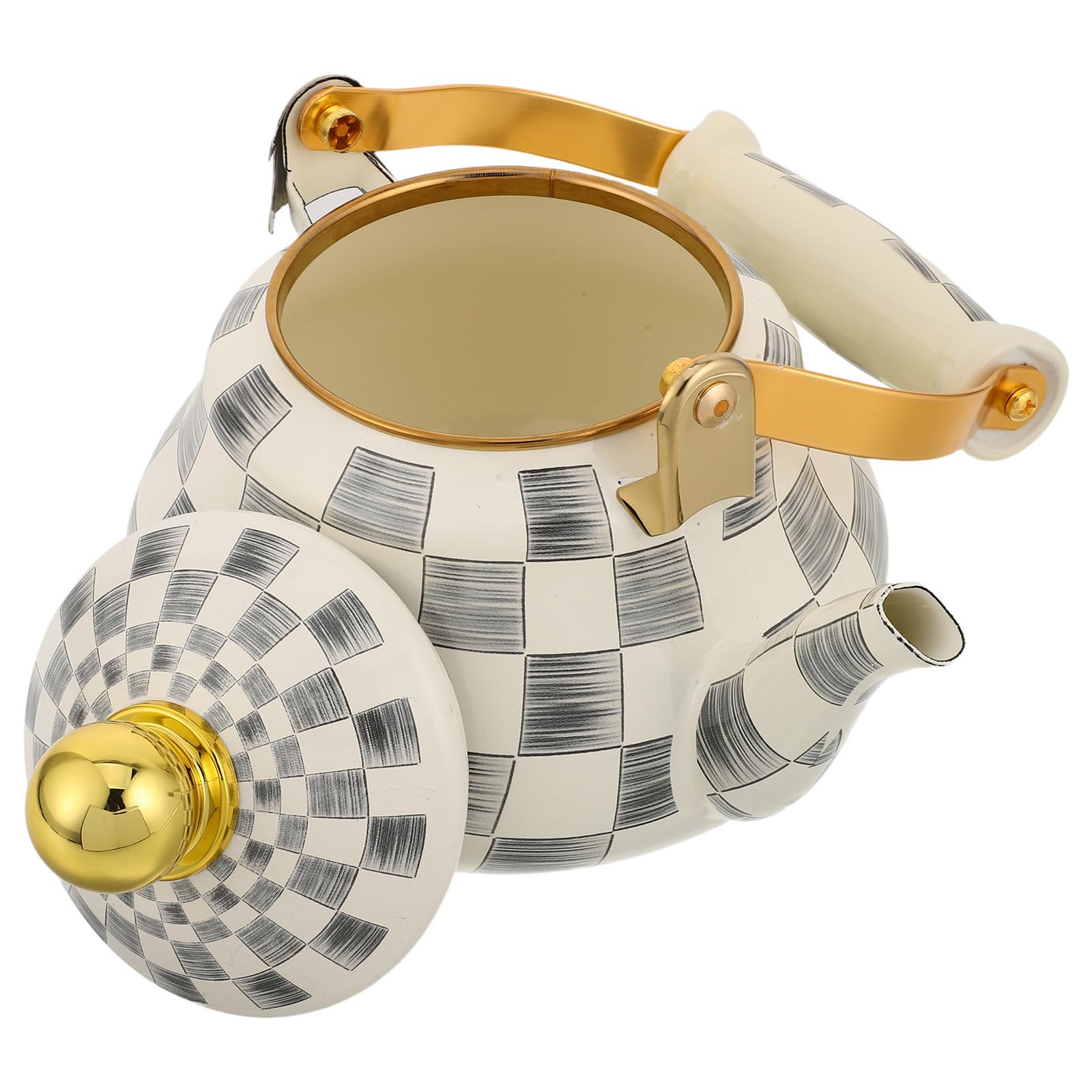 Hervidor de Agua Esmaltado Vintage con Mango Dorado y Diseño Retro, Capacidad 1.5l, Resistencia al Calor, Adecuado para Cocina Rústica y Uso al Aire Libre