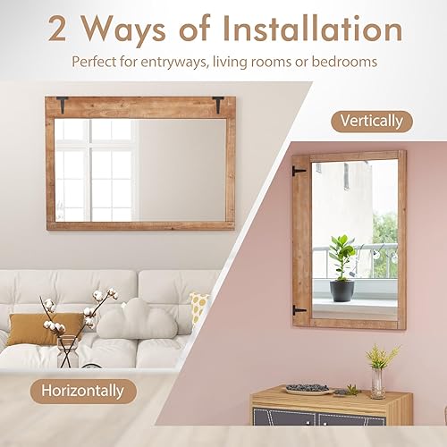 Miniatura 8 de Tangkula Espejo decorativo para colgar de pared, de 36 x 22 pulgadas, con acabado de granja, espejo de pared interior para dormitorio, sala de