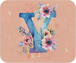 قاعدة ماوس مونوغرام بتصميم زهور - حرف Y | ملحق مكتب شخصي انيق غير قابل للانزلاق للالعاب والمكتب، قاعدة ماوس ناعمة وغير قابلة للانزلاق للمكتب والالعاب، قاعدة ماوس متينة - 325