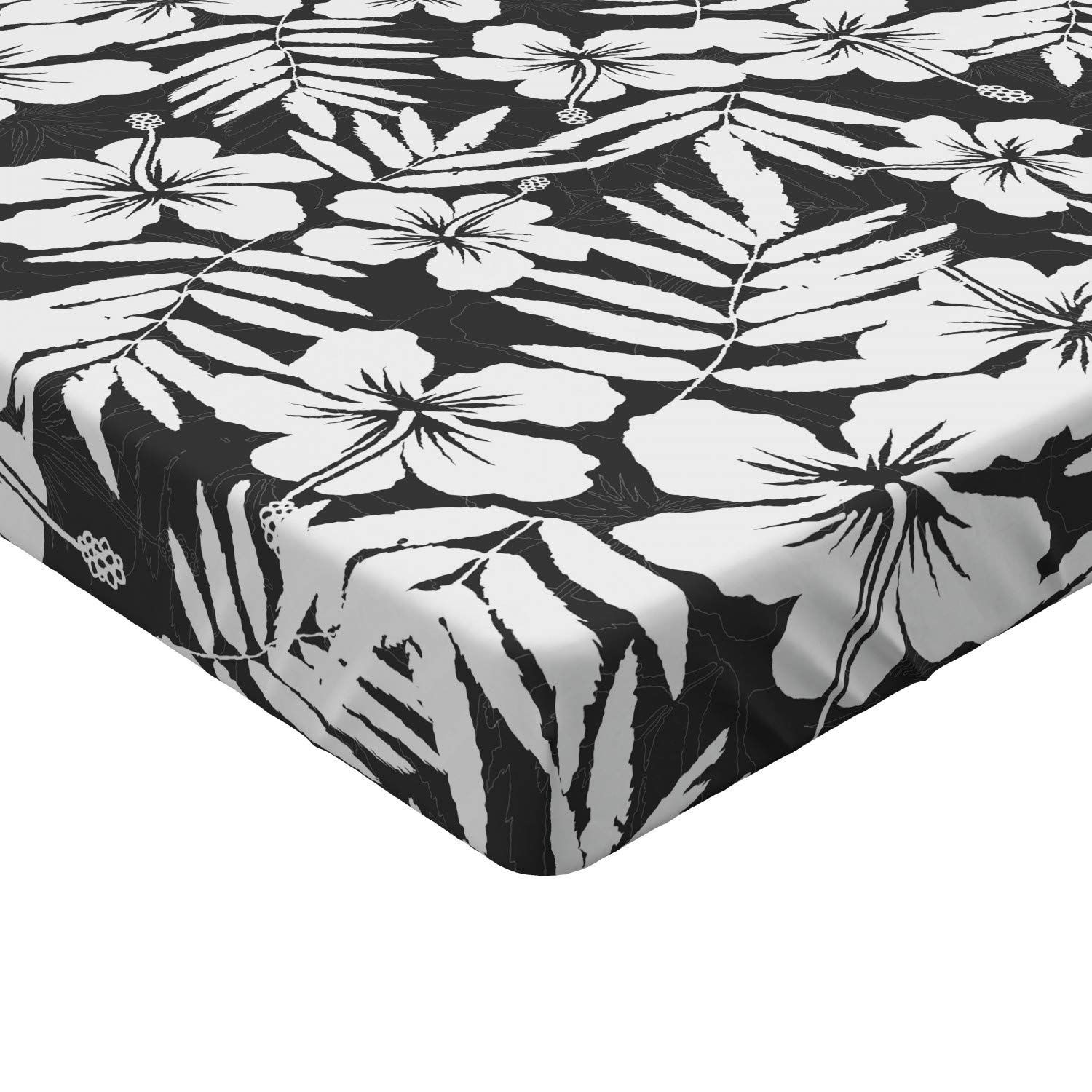 Drap Housse 140x190cm +30cm - Imprimé Fleur D'hibiscus Bleu Marine - Microfibre Douce, élastique Tout Autour