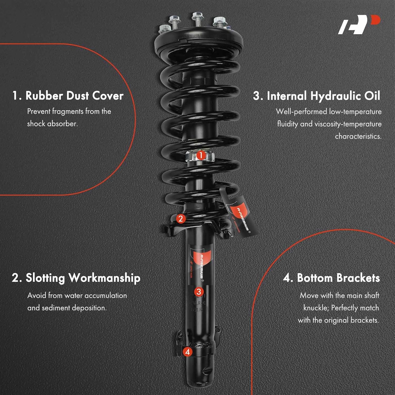 A-Premium Front and Rear Complete Strut Assemblies with Coil Springs