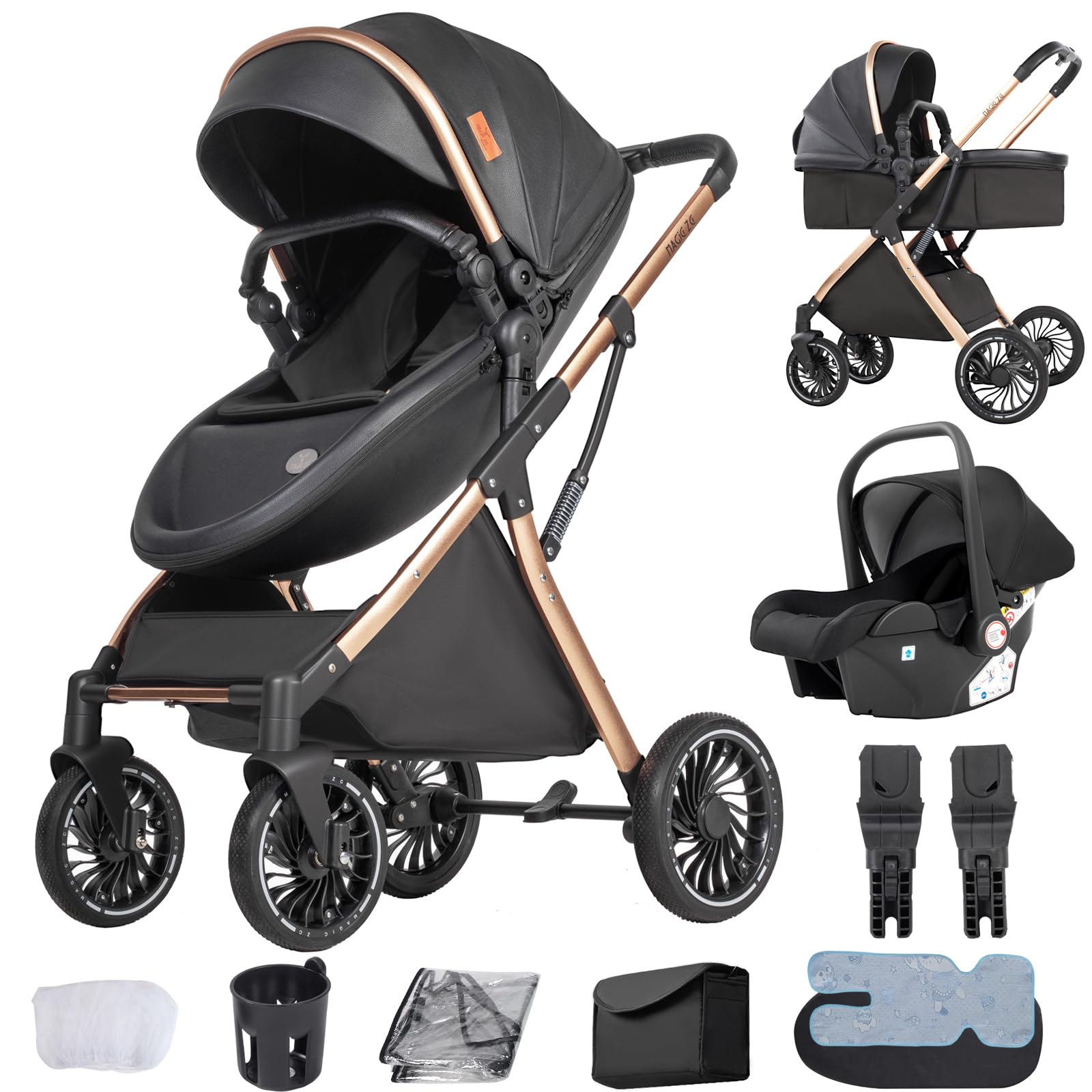 Travel System 3 in 1, from Newborn to Toddler, All-Terrain, One-Hand Fold, High-seat Baby Stroller, Convertible Pram — view 12
