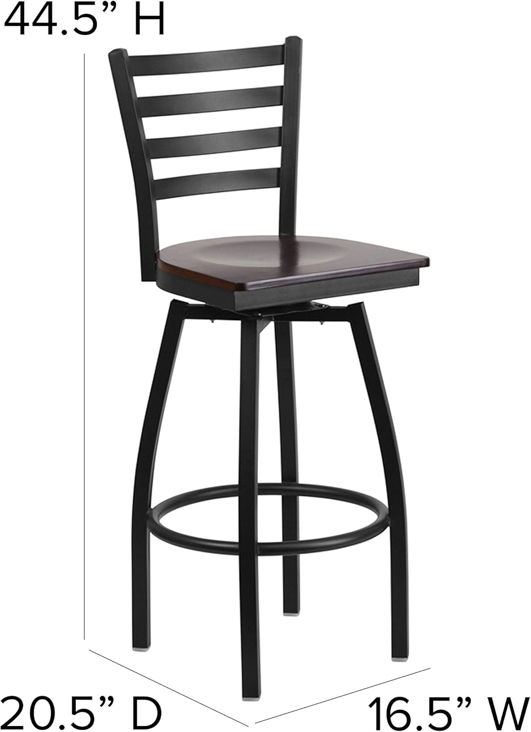 Flash Furniture HERCULES Series Black Ladder Back Swivel Metal Barstool - Walnut Wood Seat