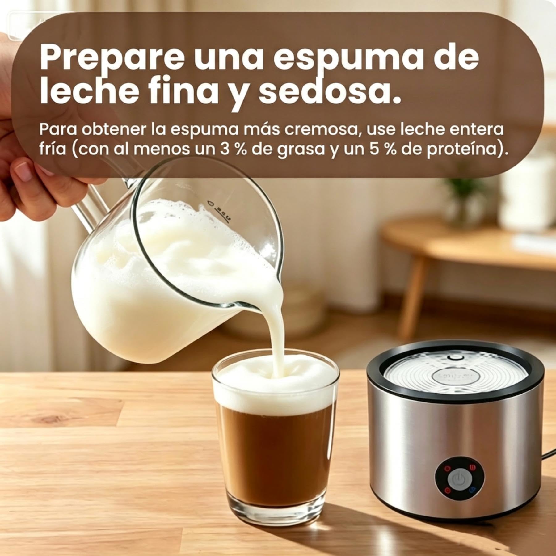 Espumador de Leche 4 en 1, Calienta leche Espumador Electrico 500ml Silenciosa, Calentador de Leche Inducción Automáticas con Desmontable Vaso de Vidrio, para Capuchino, Chocolate