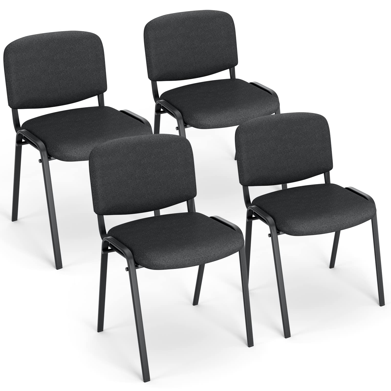 BASETBL Lot de 4 Chaises de Conférence Empilables sans Accoudoirs – Structure Métallique, Noir