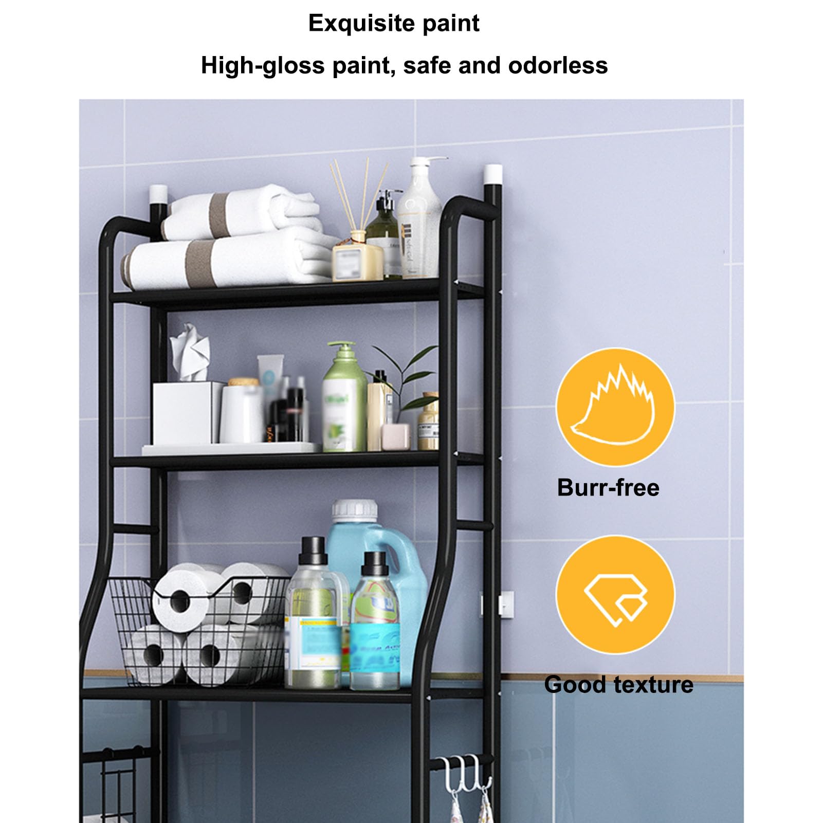 Moderno scaffale angolare a 3 ripiani in metallo sopra il WC organizer per bagno