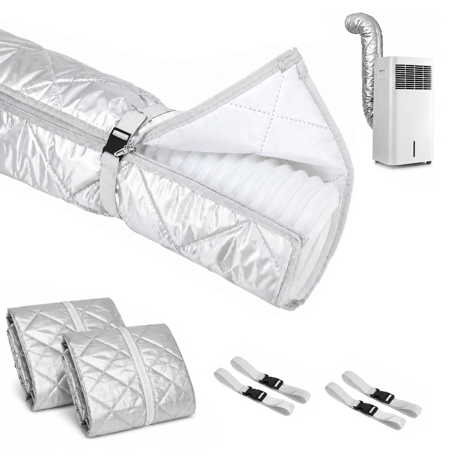 Set di 2 tubi di scarico per climatizzatori mobili, diametro 15 cm, 149 x 58 cm, con chiusura lampo e 4 nastri in , pellicola di alluminio e cotone, isolamento termico e protezione contro la condensa