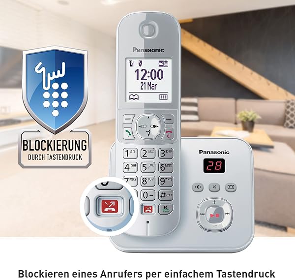 Panasonic KX-TG6862GS - Teléfono inalámbrico con 2 receptores y contestador automático (bloquear hasta 1000 números de teléfono, tamaño de fuente, altavoz fuerte, manos libres dúplex), plata perla - 3