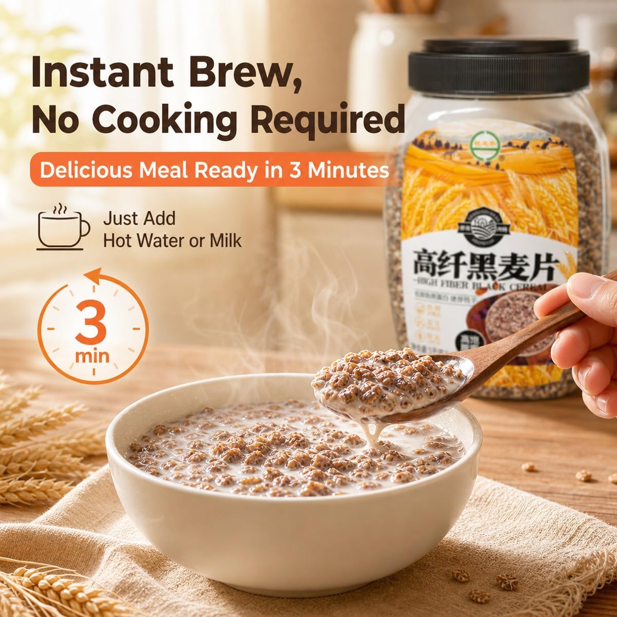 Fiocchi Di Segale Integrale Istantanea Cereali Senza Zucchero 1kg | Contenitore 1000g Pappa Ricca Di Fibre Per Latte Caldo O Acqua. Povero Di Grassi Saziante Colazione Studio Ufficio.