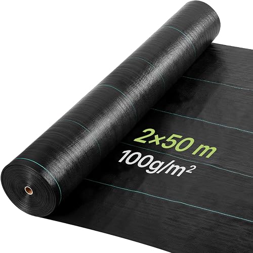 Toile de Paillage 2x50 m Bâche Anti Mauvaise Herbe 100 g/m VEVOR