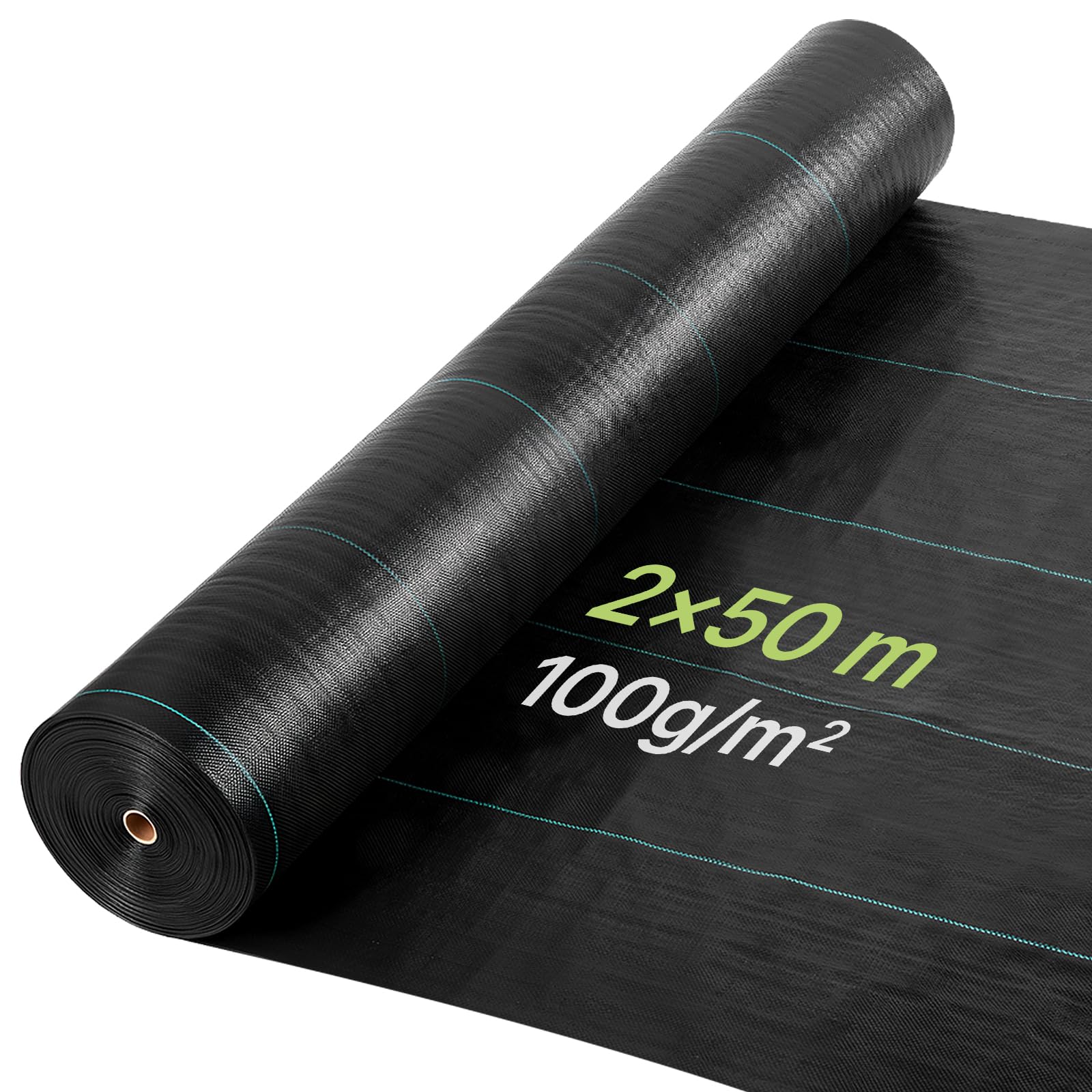 VEVOR Toile de Paillage 2x50 m Bâche Anti Mauvaise Herbe 100 g/m² Géotextile Anti Repousse Tissé PP Noir
