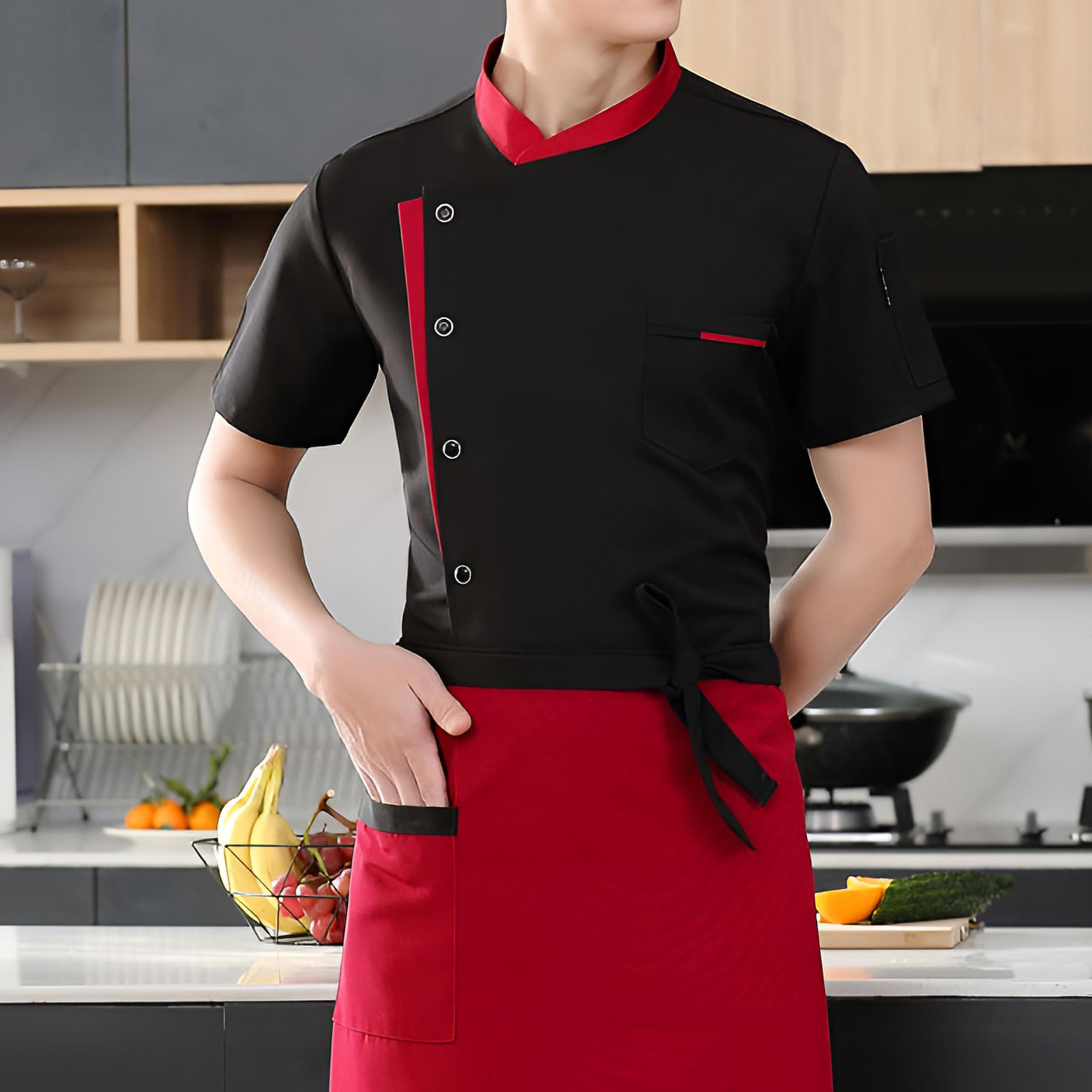 Veste de chef personnalisée, blouse de chef à manches courtes personnalisée, ensemble uniforme de travail pour la restauration (hommes et femmes)