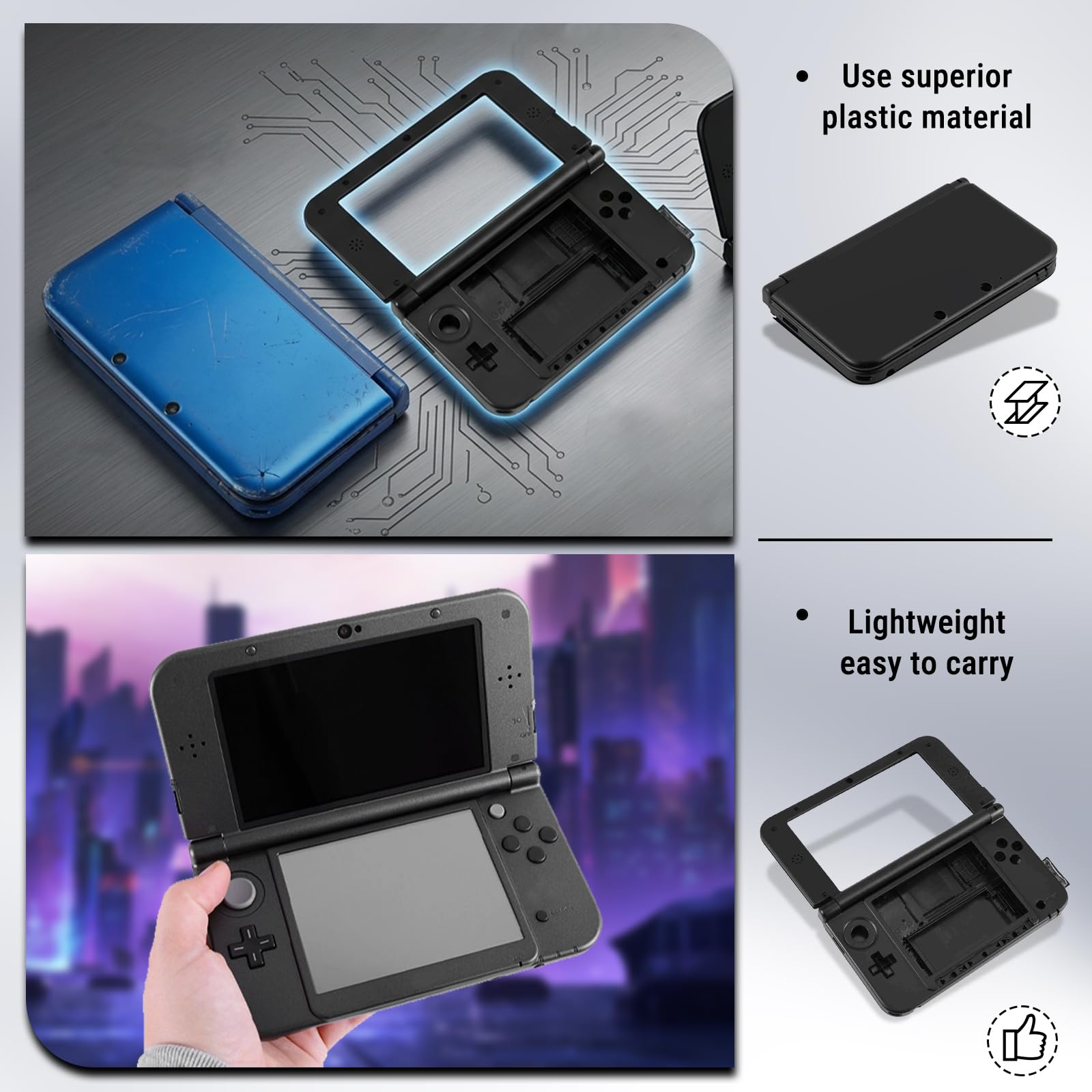 PC Case Full Housing Case Cover Shell Avec Boutons Pièce De Rechange Coque De Protection Pour 3DS XL Game 4 Couleurs(Noir)