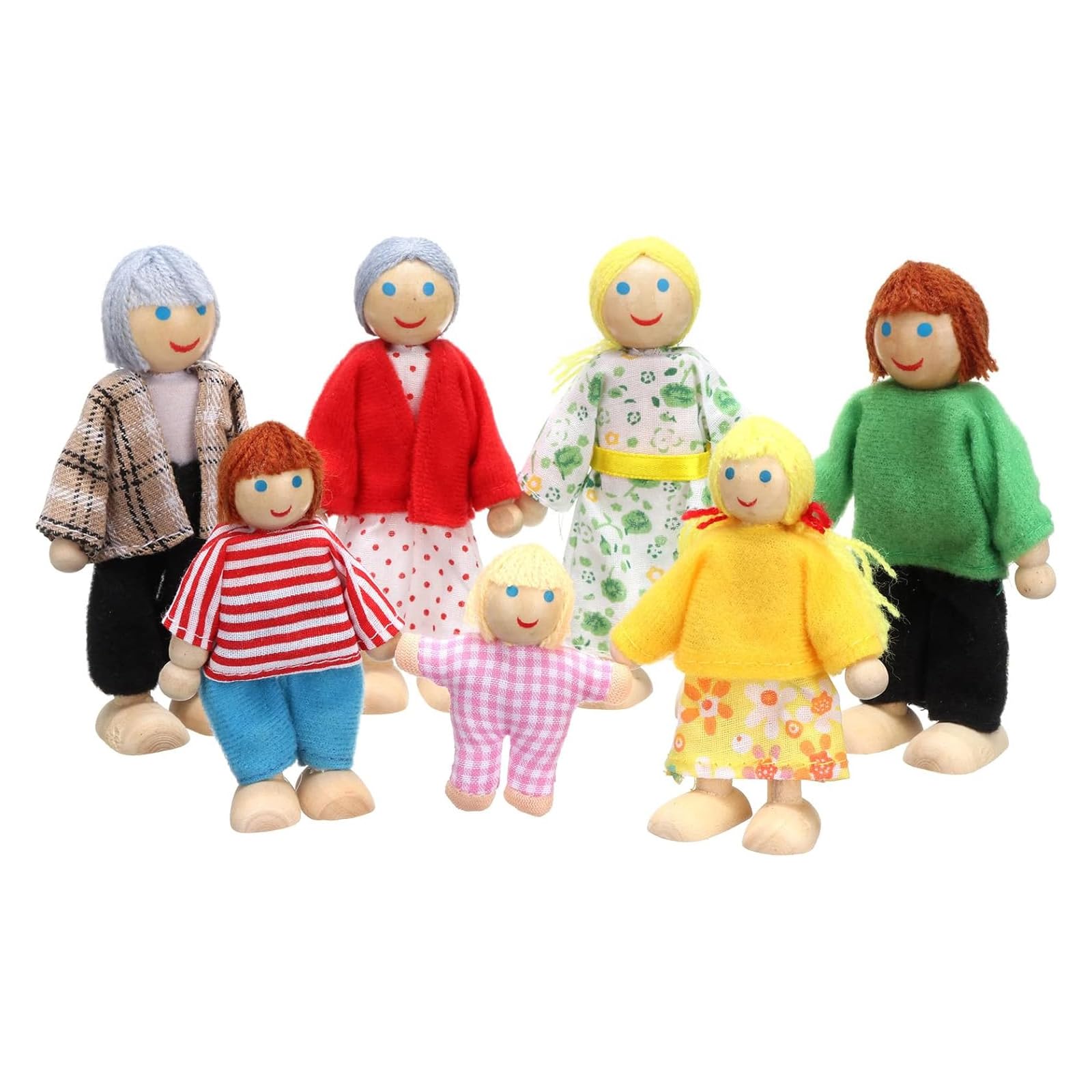 Lifreer Dolls Houses, Dolls House Furniture, Wooden Doll House, Sets of 7 People Dolls House Accessories for Doll House, House Family Furniture Miniature