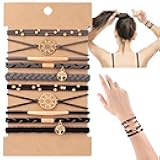 DIYDEC 10PCS Hair Ties Bracelet for Women 5 Styles Soft Braided Boho Hair Bands Elastic No Damage Hair Ties for Girls thick Thin Long Curly Hair Accessories(Black and Grey)