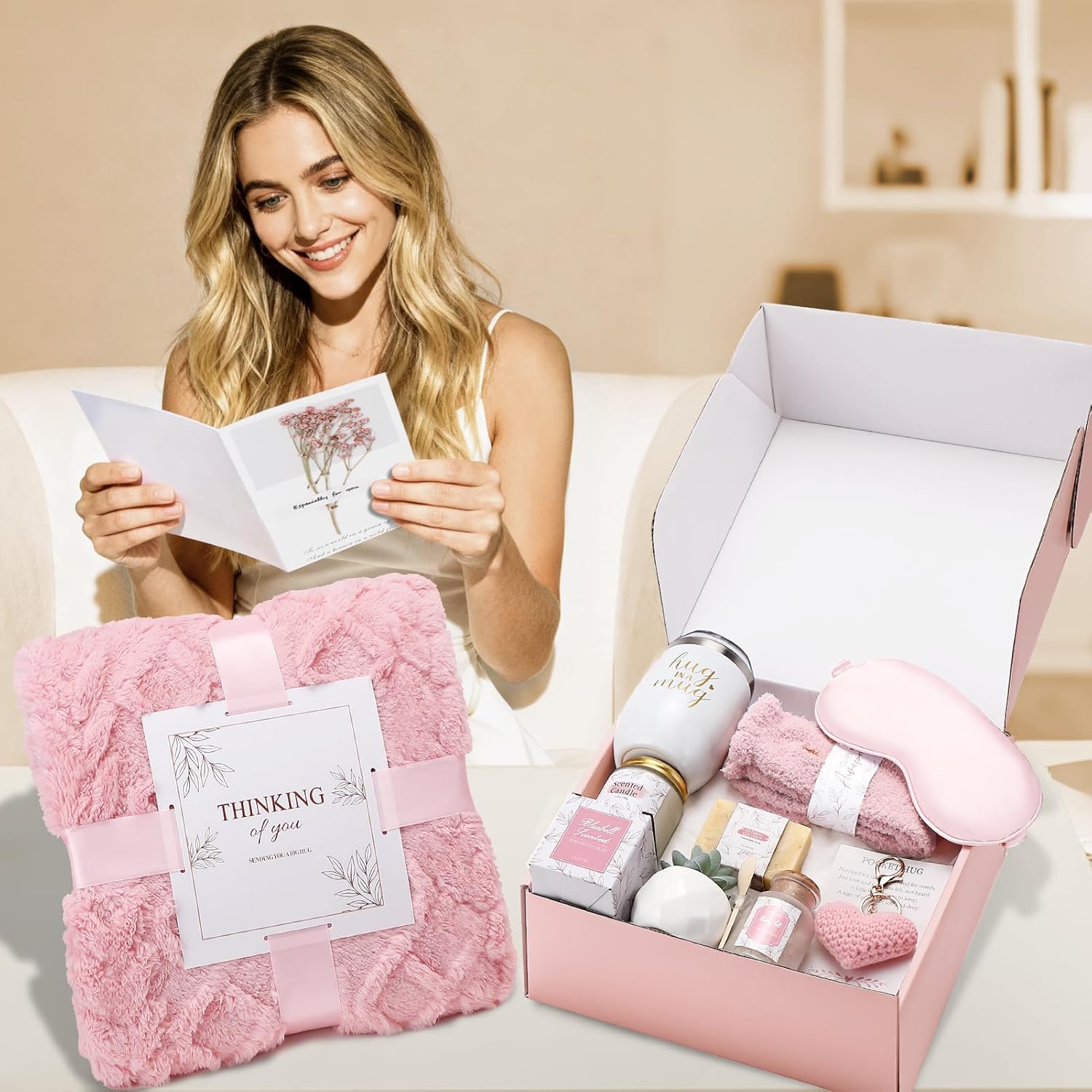 Get Well Gifts for Women Self Care Gifts Basket - Relaxing Spa Care Package After Surgery Valentines Day Birthday Gift - Feel Better Sympathy Gift Set for Her Mom Sister Friend Wife (Pink) - Image 9