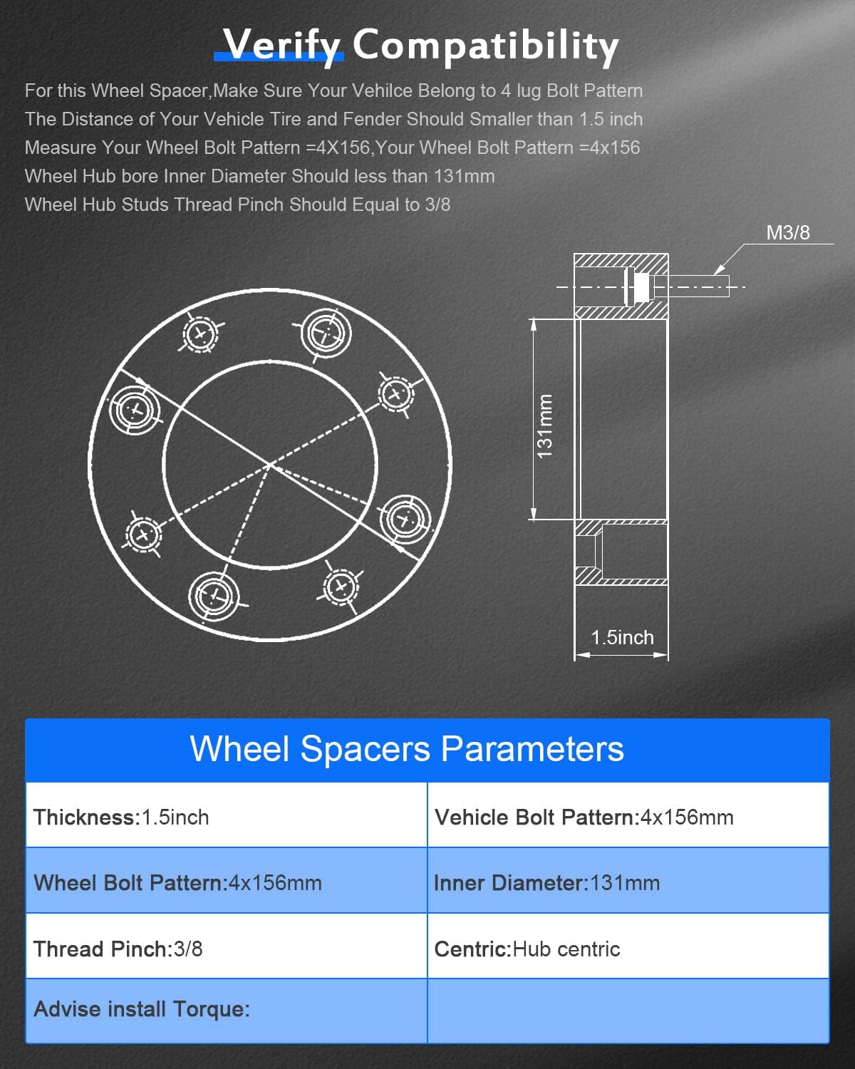ECCPP 4PCS 4x156mm Wheel Spacers 4lug 1.5 or 38mm Thick 131mm hub bore for 1996-2012 for Sportsman 500-4PCS