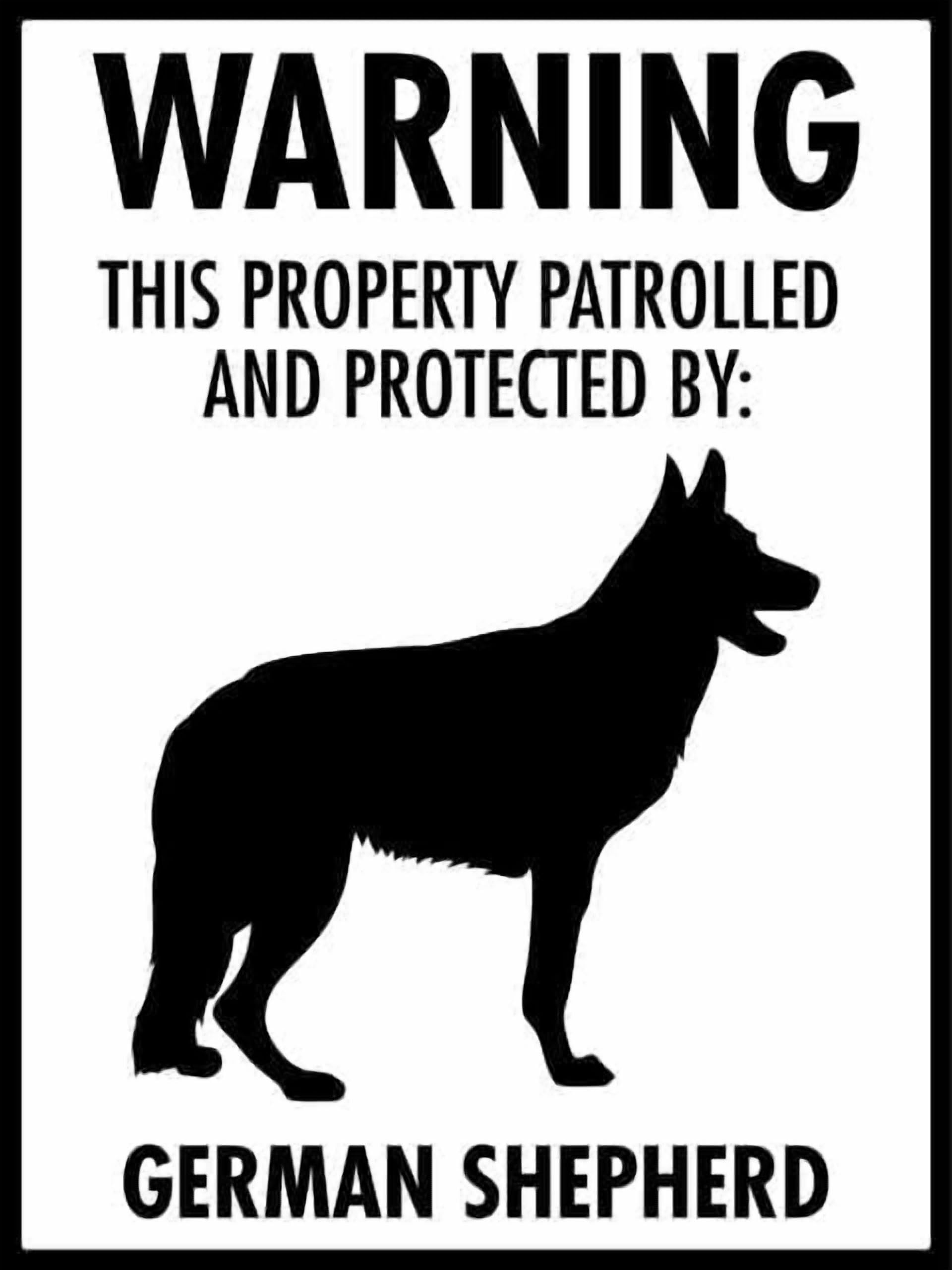 (2-Pack) Warning Metal Tin Sign This Property Patrolled And Protected By German Shepherd Sign 12"X8" Rust Free,Indoor & Outdoor Use For Fence And Yard
