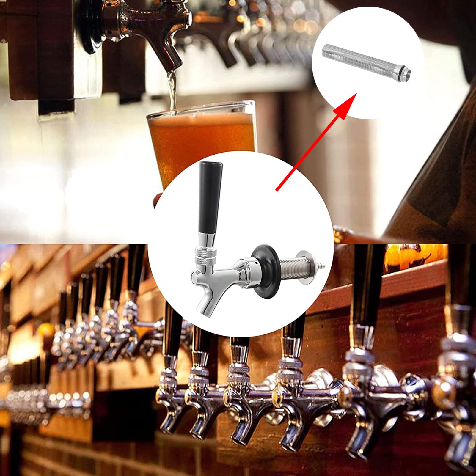 150mm Birra Rubinetto Estensione,Bar Rubinetto Birra Chiusura Distributore,Birra Birra Rubinetto G5/8 Tubo di Prolunga per Fusto Regolabile Distributore Birra Rubinetto Home Brewing