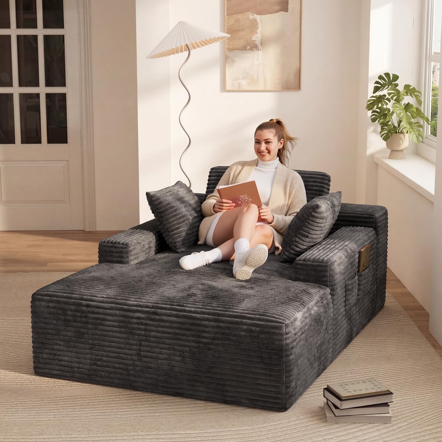 Ahomly 67 inch Chaise Lounge Dark Grey