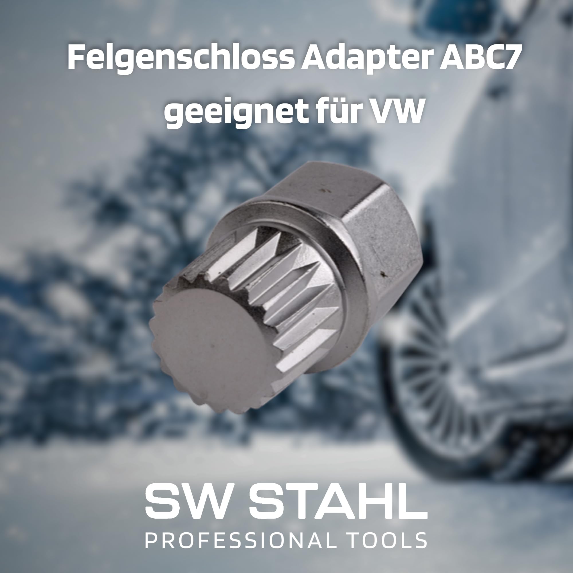 SW-Stahl 02382L-20 Adapter ABC7 - Zabezpieczenie i Blokada Felg VW | Nasadka do kół z wysokiej jakości stali chromowo-wanadowej, klucz zapasowy do zamków felg aluminiowych w pojazdach do 2012 r.