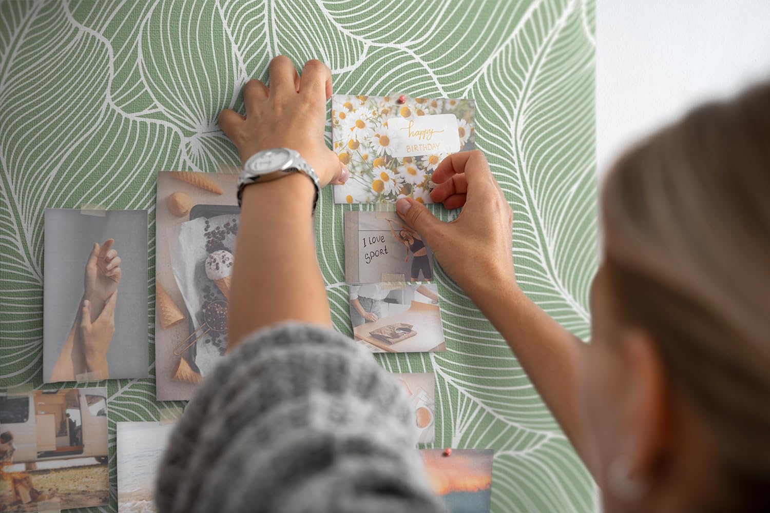 Tablero de corcho para notas 70x100 cm | Patrón de hojas grandes