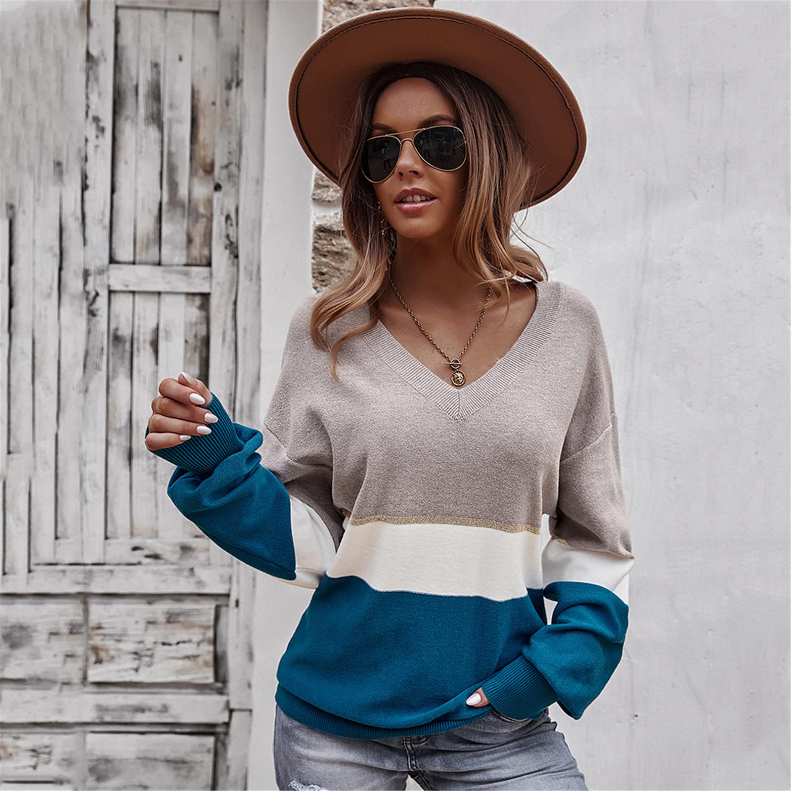 Amazon.com: LRXXRL Women's Fashion Jumpers Knit Sweaters Casual Knitted  Pullover Cardigan Vintage Knitwear Long Sleeve Lightweight Sweatshirts Tops  for Women Girls V-Neck Blue Gray : Clothing, Shoes u0026 Jewelry