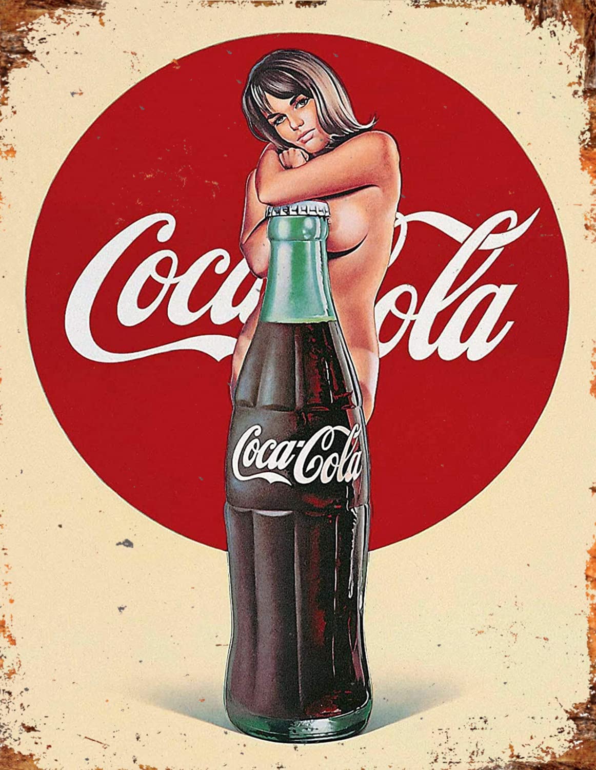 BigBazza Vintage Advertising Wall Tin Plaque 20x15cm - Pub Shed Bar Man Cave Home Bedroom Office Kitchen Gift Metal Sign - Retro Coke Cola Cola inspired Sexy Pinup Model Lady Girl Garage Door