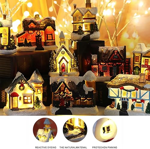 Miniatura 10 de Casa iluminada de pueblo de Navidad, casas de pueblo de Navidad iluminadas con LED, Navidad, invierno, aldea de nieve, casa iluminada, decoración de