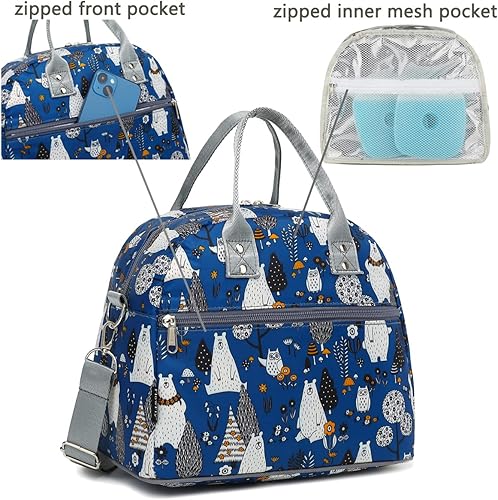 Miniatura 4 de FlowFly Bolsa de almuerzo aislada con correa para el hombro para mujeres, hombres y niños, grande y reutilizable, asa, bolsa congelable para el