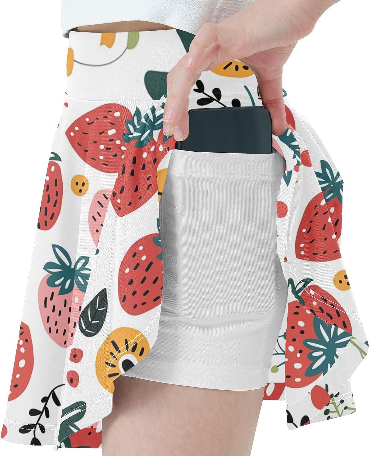 visesunny Funny Pink Red Strawberry Girl's Golf Skirt Athletic Tennis Skort Sport Activewear with Double Layer Pockets