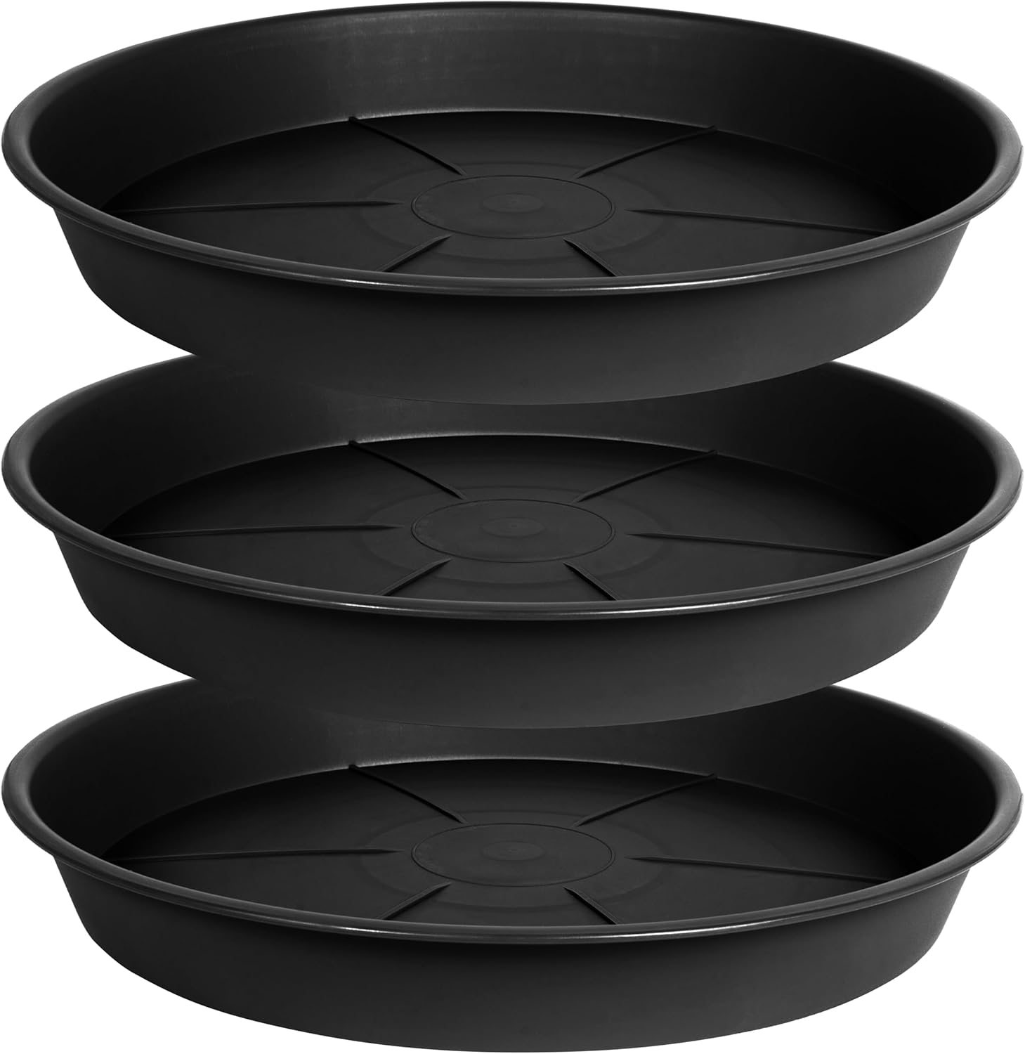 OVZILKI 3 Pack of Plant Saucer Tray 16 inch, Heavy Duty Plastic Pot Plant Drip Trays Saucers for Indoors Outdoor, Plant Water Tray for Planters 14 15" (16", Black)