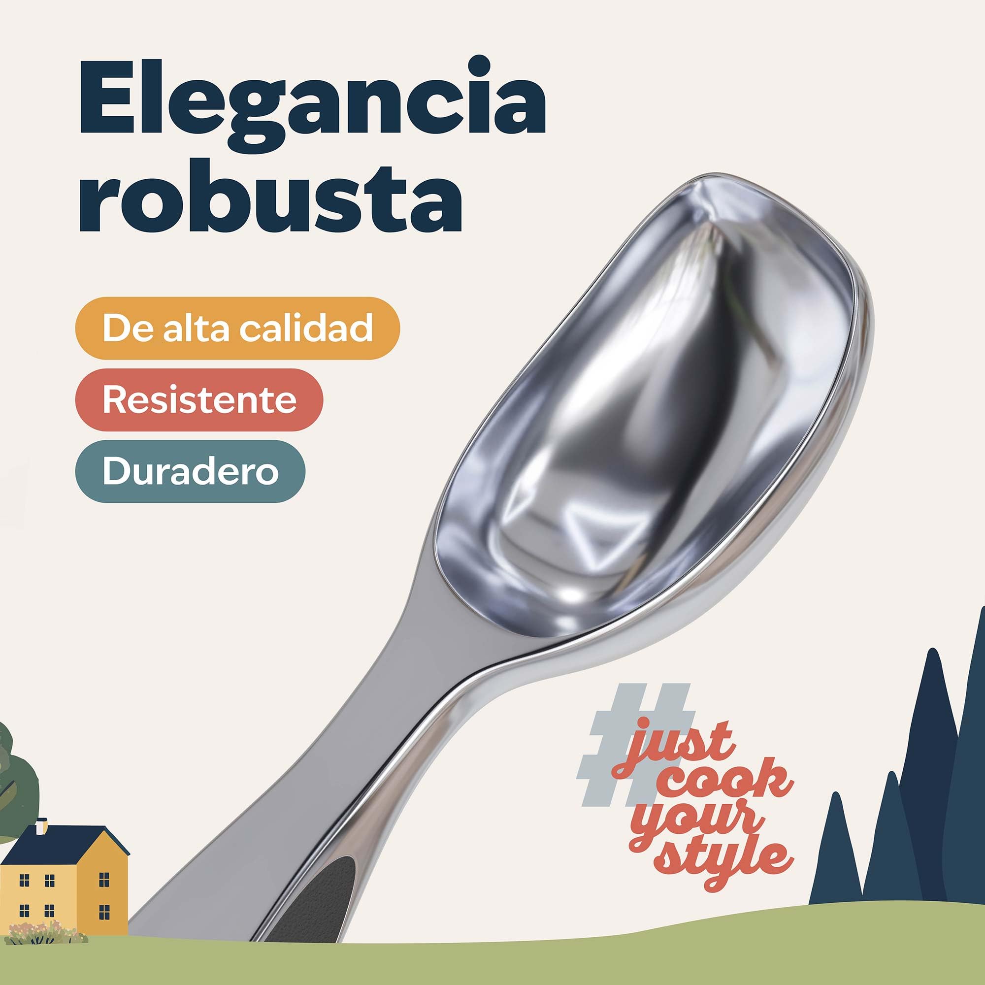 kjøk Premium Cucharón para Helado – Sacabolas de Helado de Aleación de Zinc en Cromo Mate – Cucharas para Icecream – Porcionador para Masa, Melón, Arroz o Albóndigas