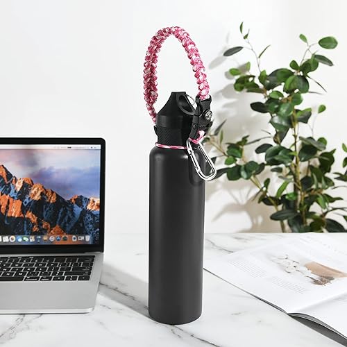 Vista 15 de Paracord Handle for Hydro Flask Water Bottles Standard Mouth, Strap Holder with Safety Rubber Ring & Carabiner, Easy to Carry and Durable Reusable