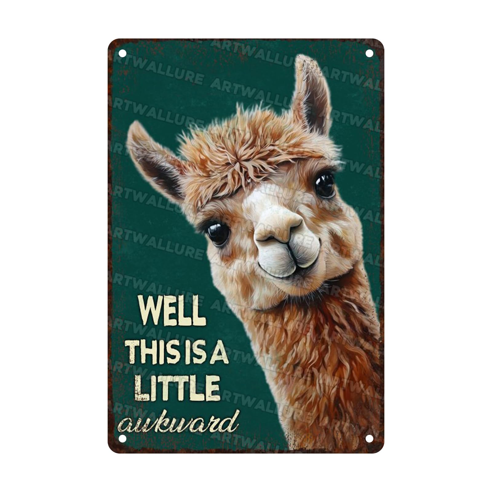 Funny Alpaca Vintage Sign Well This is A Little Awkward Metal Tin Sign Bathroom Wall Decor for Toilet Restroom Washroom Decor 8x12inch