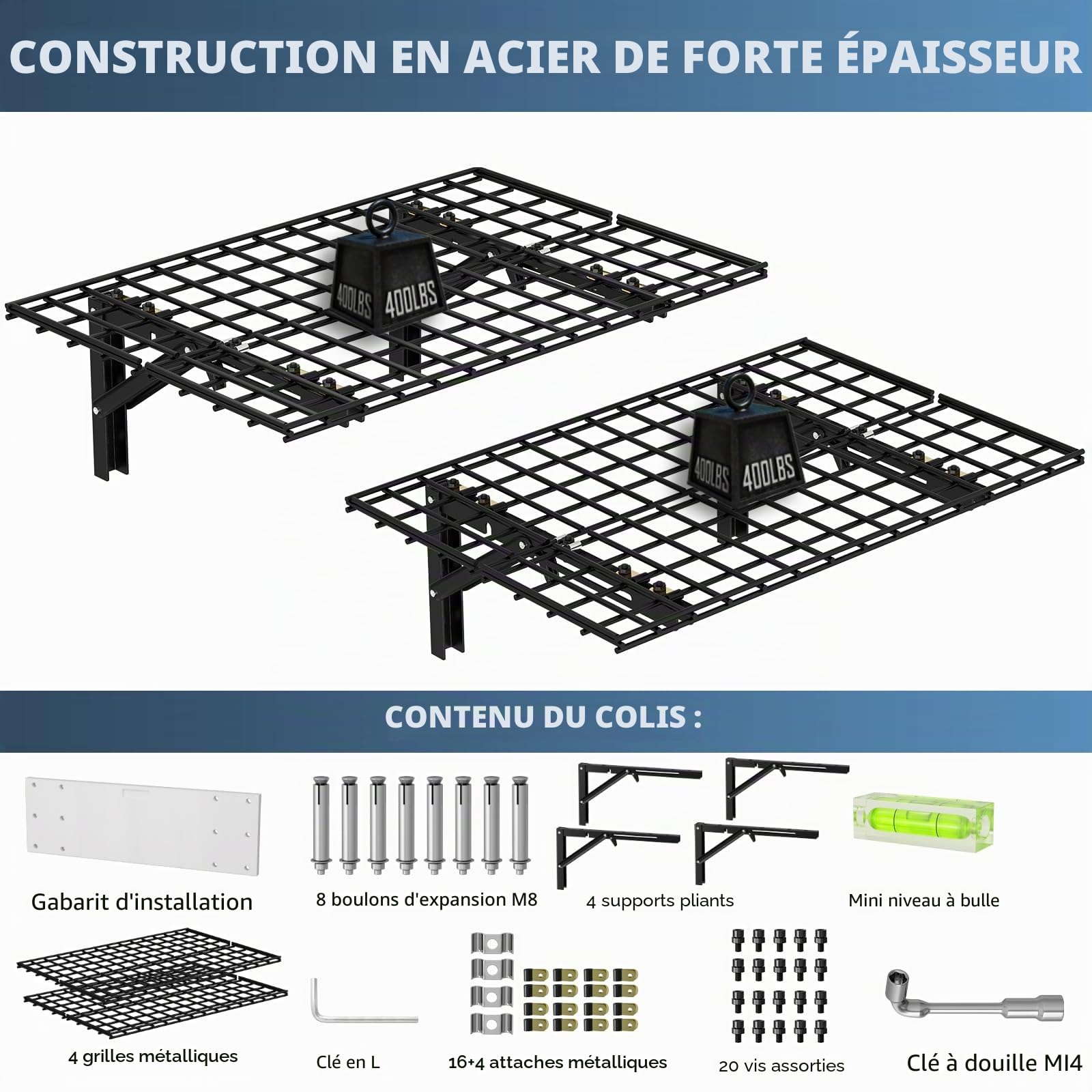 AIRAJ Étagère garage rangement pliable 91x60 cm, 2 pièces, étagère murale garage lourde 300 kg, métallique, pour garage, jardin, entrepôt – Noir, organisation du garage