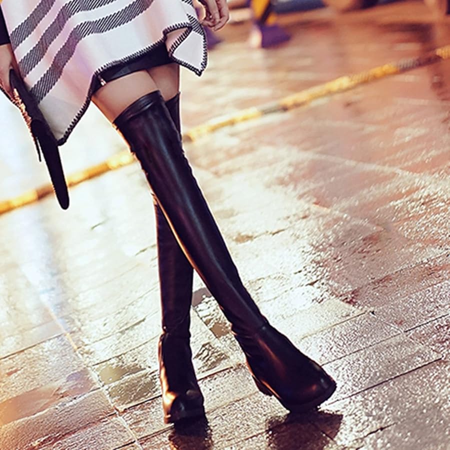 Amazon | [WOOYOO] サイハイブーツ レディース ローヒール