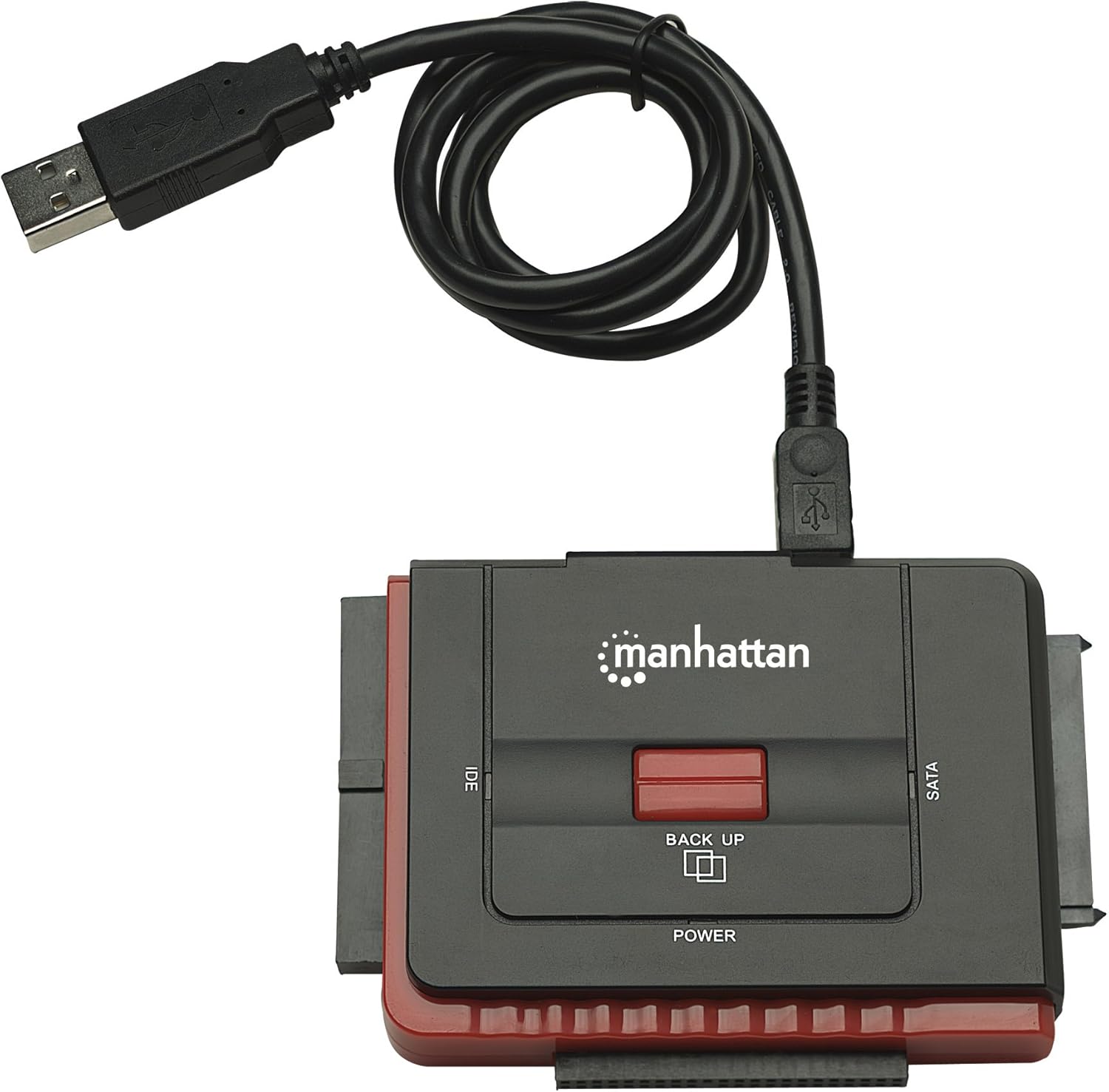Manhattan SATA / IDE to USB 2.0 Hard Drive Adapter Cable - with One-Touch Storage Backup – External Converter for SSD / HDD Data Transfer, Supports UASP – Compatible with Windows, Mac, Linux -179195