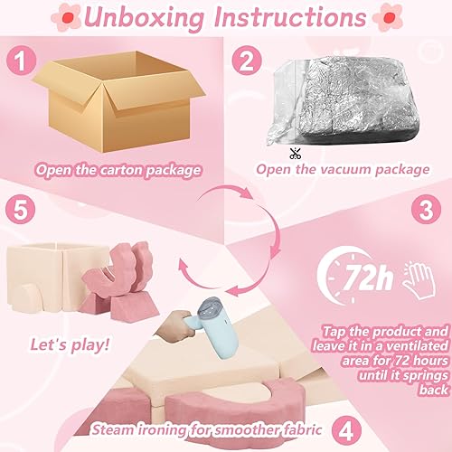 Miniatura 6 de Sofá de espuma para niños  Juego de sofá modular con forma de flor de 10 piezas con funda convertible lavable para sala de juegos, acogedora tumbona