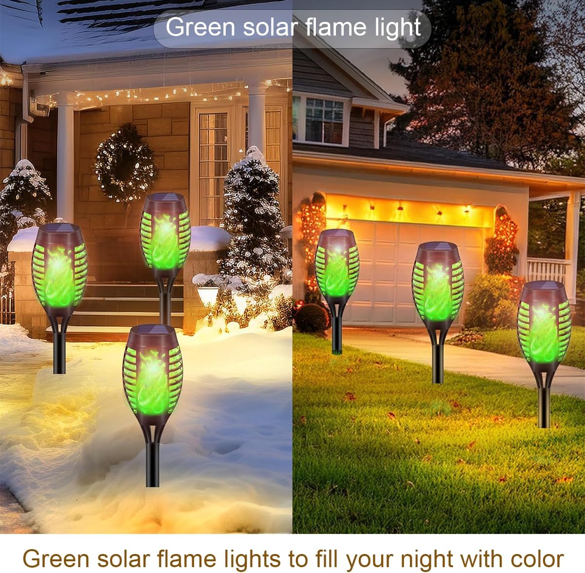 SHYUJAJIE 12 Pack Solar-Powered Flashlight Torches for Outdoor use, Dancing and Flickering Flame Torches for Landscape Decoration, Suitable for Paths, lawns, terraces (Green)