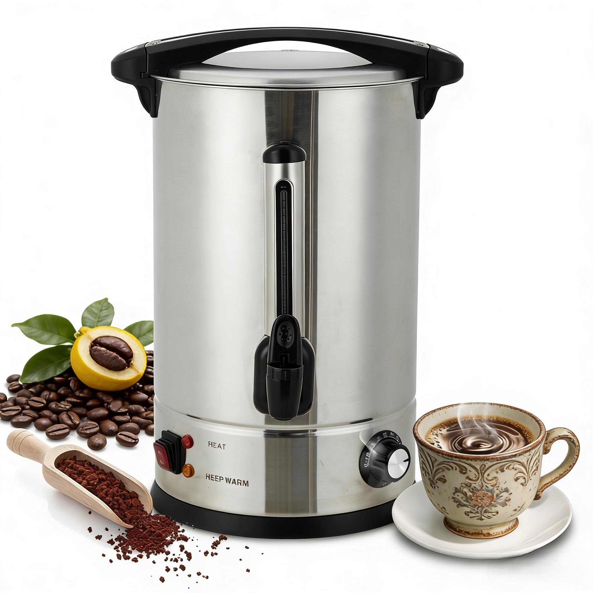 14 L/110 Cups Coffee Urn, Double-Wall Stainless Steel Coffee Maker Hot Water Urn, Large Capacity Hot Coffee Dispenser, Quick Brew, Stays Hot for Buffet Catering Wedding Gathering(Silver)