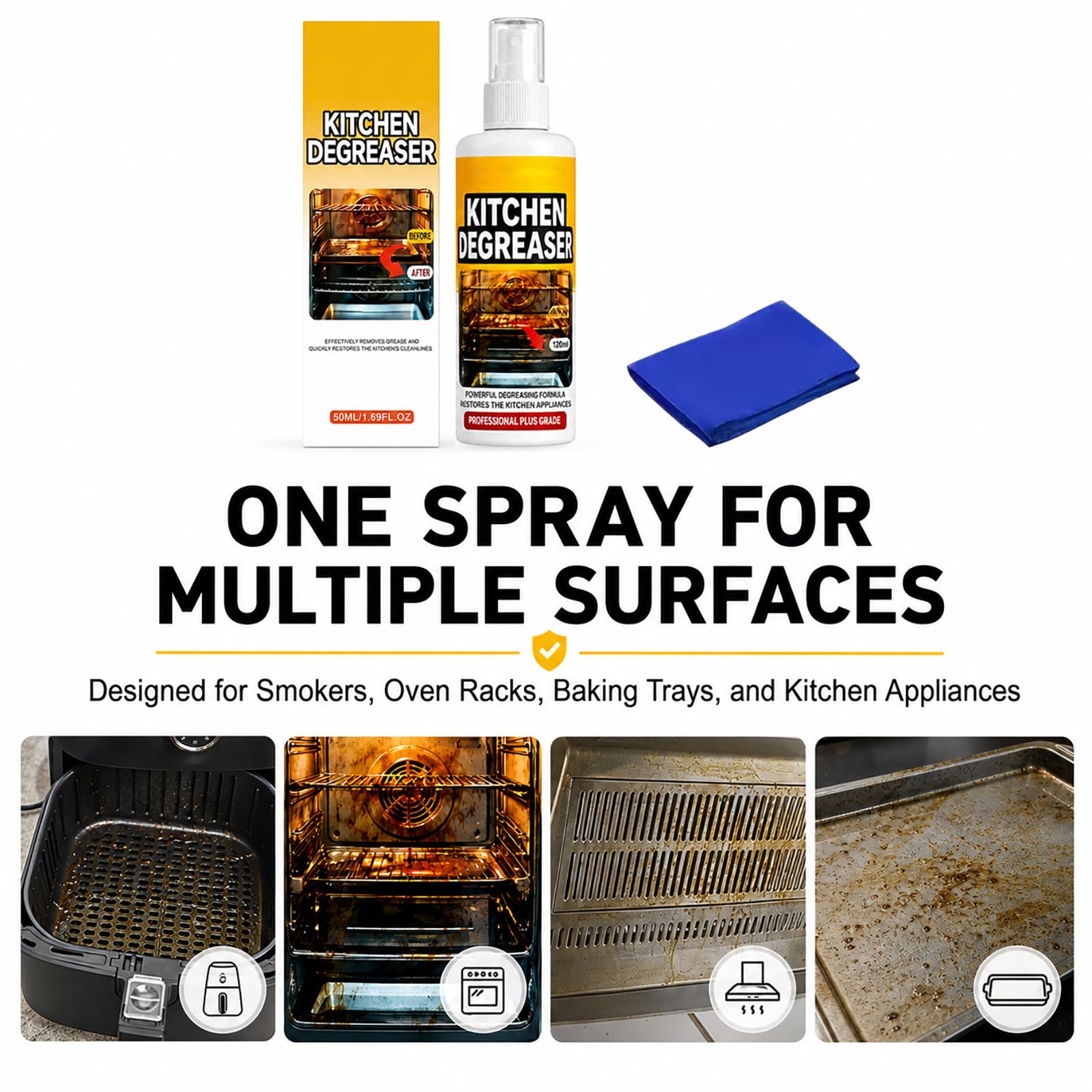 Grill Degreaser Spray Heavy Duty Cleaner For Outdoor Grills (3 Pcs) | Cuts Through Tough Grease And Residue For Grills, Smokers, And Outdoor Cooking Areas